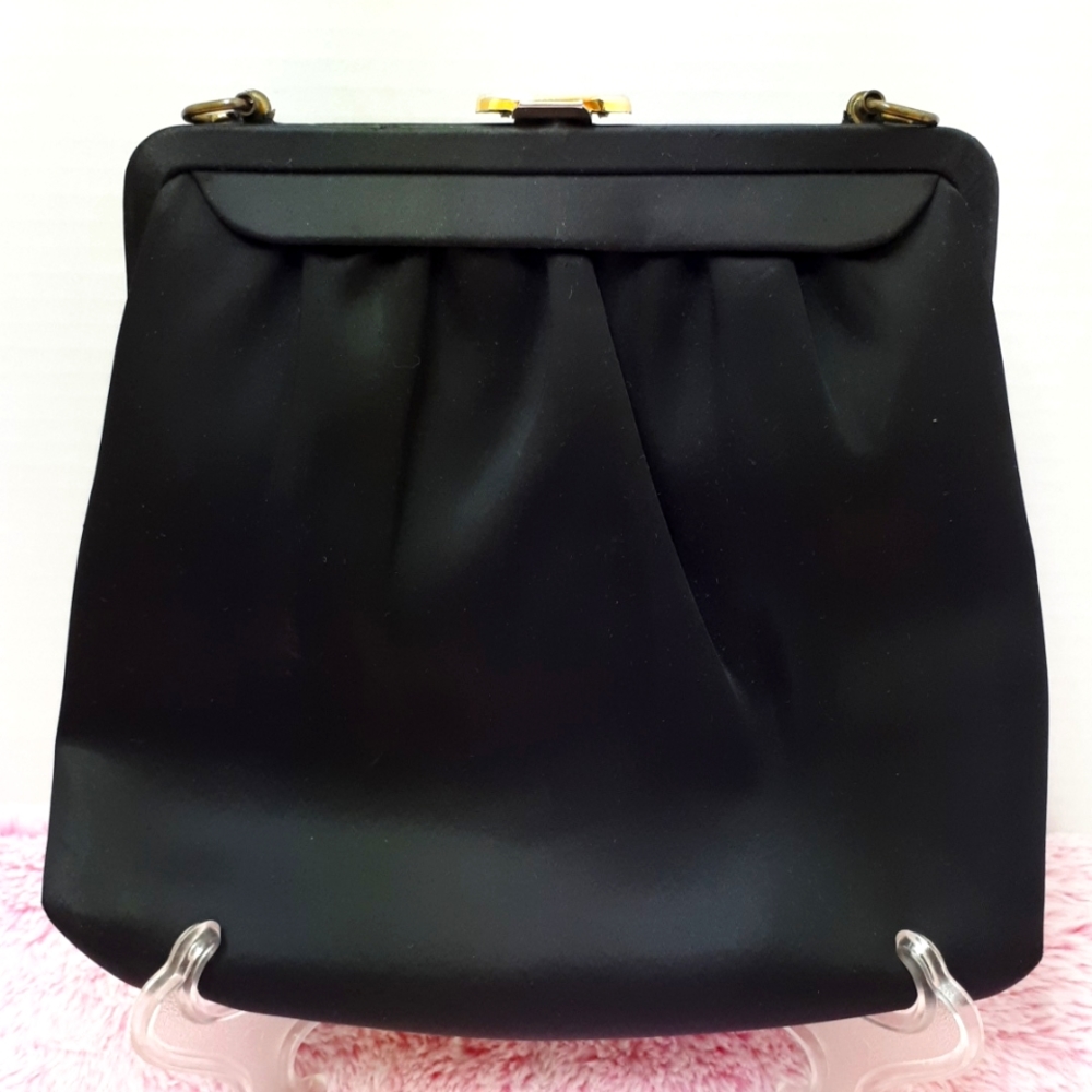 Vintage Black Satin Evening Clutch